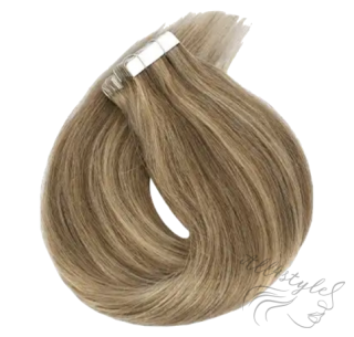 Vlasové PU pásky tape in na prodlužování vlasů 30cm 14/24 - tmavá blond / platinová extra